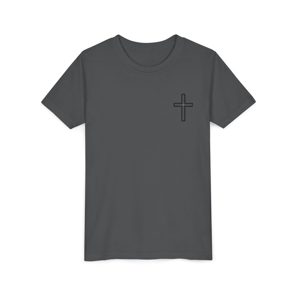 Youth Cross Chest Tee — Minimal Christian Kids Shirt