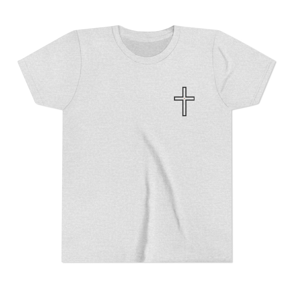 Youth Cross Chest Tee — Minimal Christian Kids Shirt