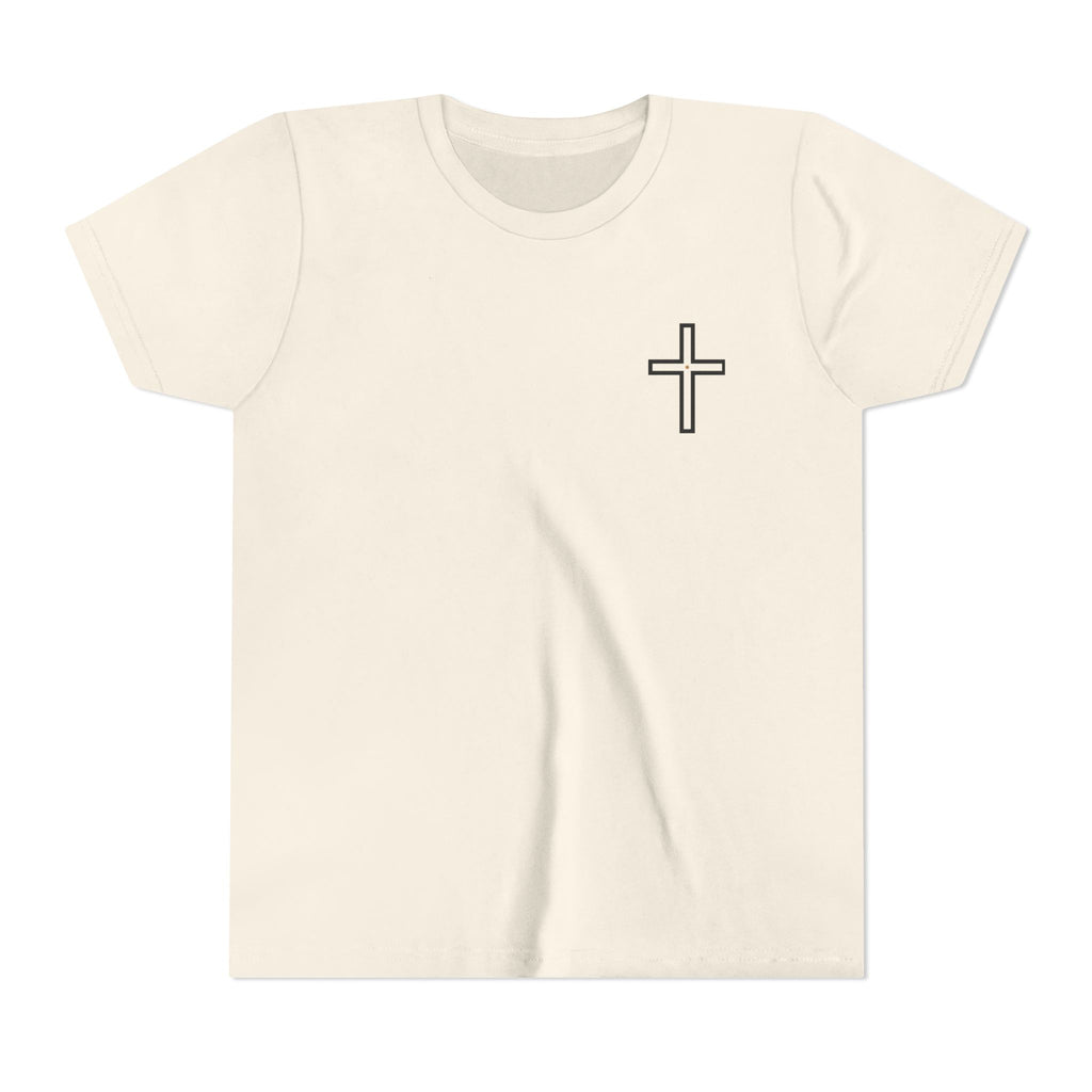 Youth Cross Chest Tee — Minimal Christian Kids Shirt
