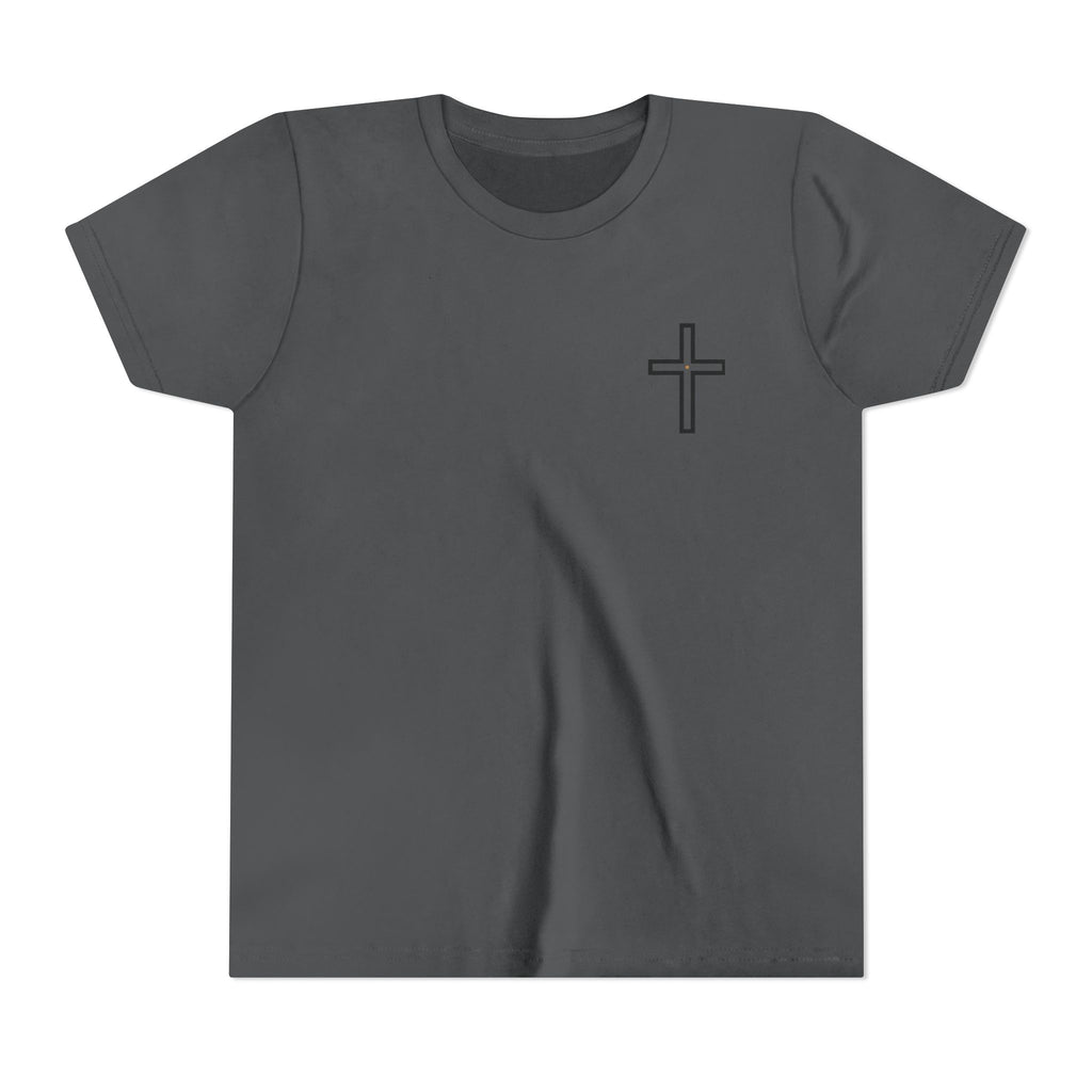 Youth Cross Chest Tee — Minimal Christian Kids Shirt